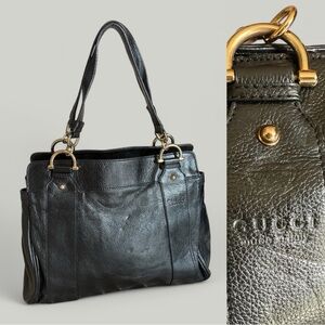 Gucci Black Leather Shoulder Bag with Gold Accents